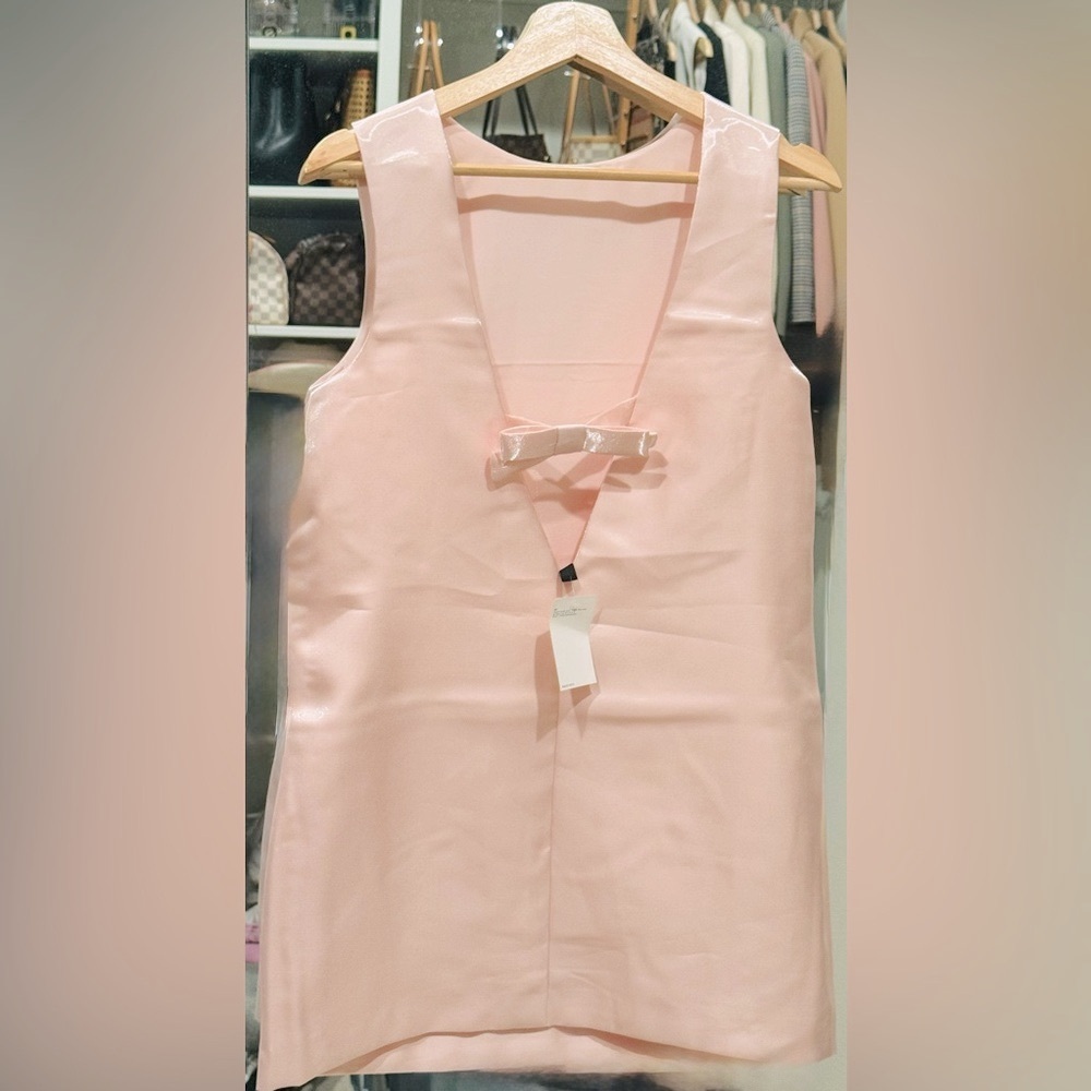 DND Sleeveless Blush Pink Satin Dress with Bow Accent